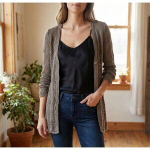 Lineamaglia Italy Duster Cardigan One Button Open Knit Crotchet Womens Size S